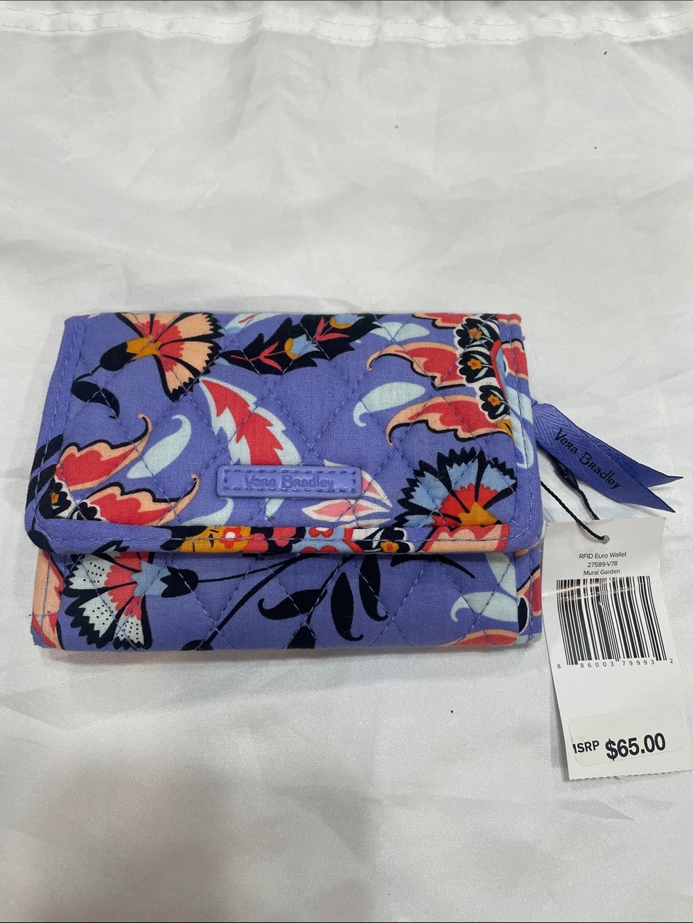 Vera Bradley Lavender Floral Quilted Trifold Wallet NEW